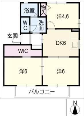 ファミーユ豊が丘B棟(3DK/1階)の間取り写真