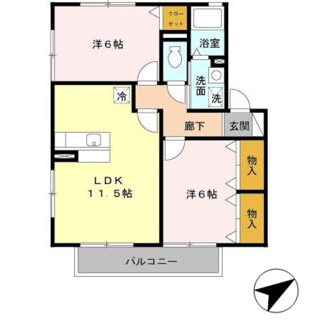 ウィルモアシャトー A棟(2LDK/2階)の間取り写真