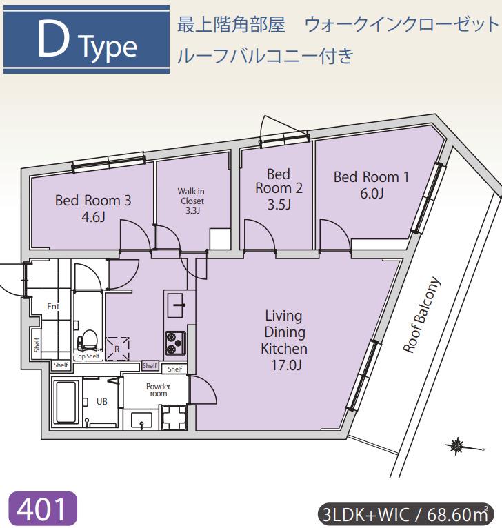 下馬5丁目M(3LDK/4階)の間取り写真