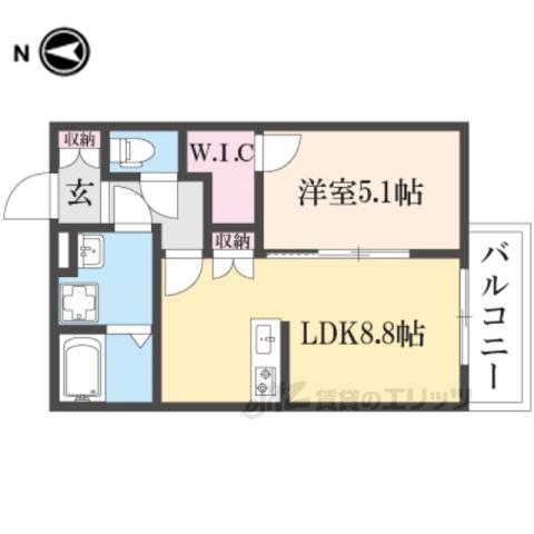 ジーメゾン大和郡山ラシード(1LDK/2階)の間取り写真