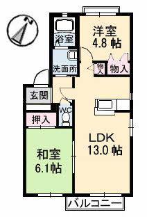 しおんB棟(2LDK/2階)の間取り写真