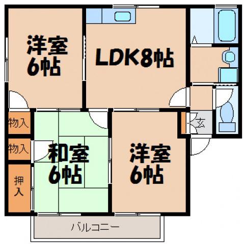 サニーコート A棟(3LDK/1階)の間取り写真