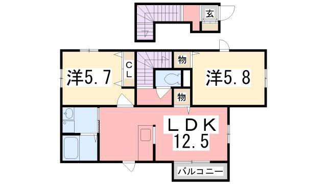 シャーメゾン リバージュ(2LDK/2階)の間取り写真