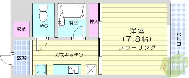 ロイヤルヒルズ台原Ⅲ(1K/2階)の間取り写真