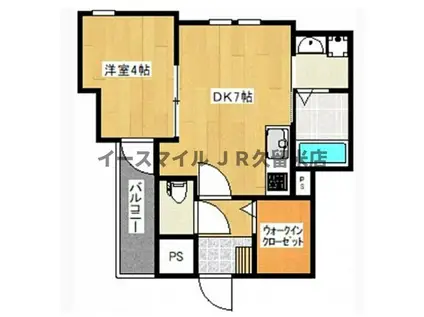 シェリム西鉄久留米駅前(1DK/1階)の間取り写真