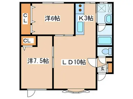 シェモア北郷(2LDK/2階)の間取り写真