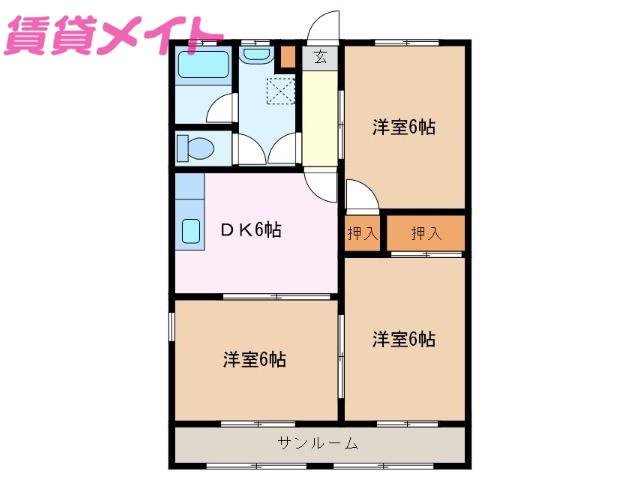 サークルバレー津(3DK/2階)の間取り写真