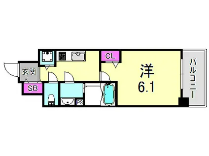 プレサンス新神戸駅前(1K/6階)の間取り写真