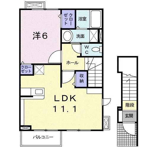 ブリーズヒル国領 C(1LDK/2階)の間取り写真