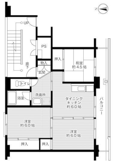 ビレッジハウス新井田西(3DK/2階)の間取り写真