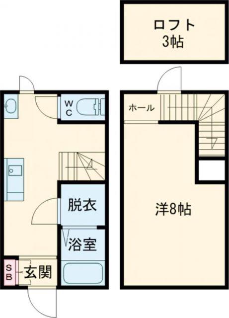 CROSS B棟(1DK/1階)の間取り写真