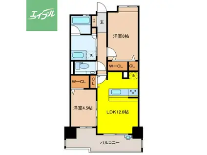 アクタス籠町グランミライ(2LDK/11階)の間取り写真