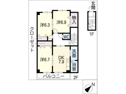 ネクステージルミエール(3DK/2階)の間取り写真