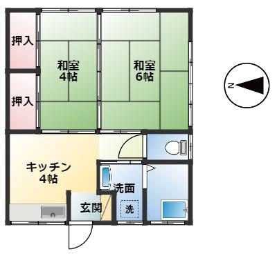 コーポ西田(2K/2階)の間取り写真
