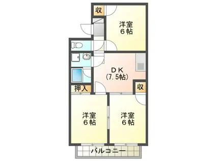 ホワイトハイツD(3DK/2階)の間取り写真