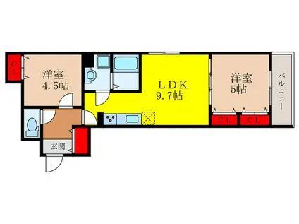 クリエオーレ豊島南(2LDK/1階)の間取り写真