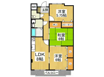 パークヒルズ千代田(3LDK/3階)の間取り写真