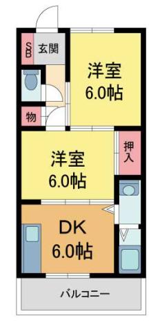 西宮グリーンハイツ1号館(2DK/1階)の間取り写真