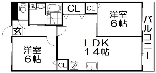 レオハイム津田II(2LDK/4階)の間取り写真