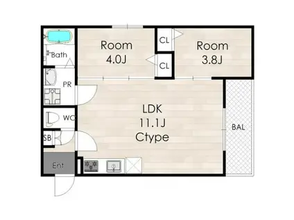 ルクレール泉佐野II(2LDK/2階)の間取り写真