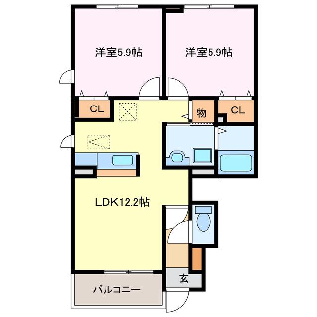 スリーピースB(2LDK/1階)の間取り写真