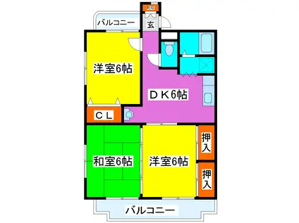 センタービレッジA(3DK/1階)の間取り写真