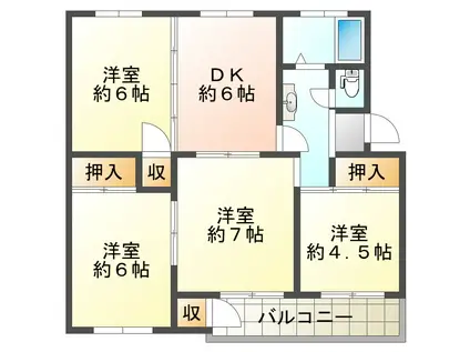 東舞子台ハイツB棟(4DK/2階)の間取り写真