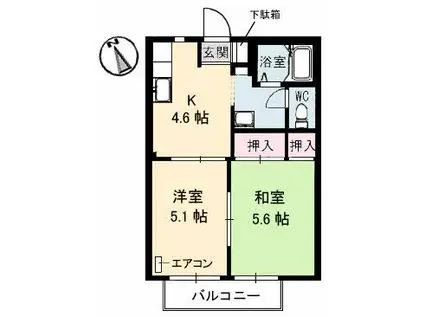 エクセランルミエール C棟(2K/2階)の間取り写真