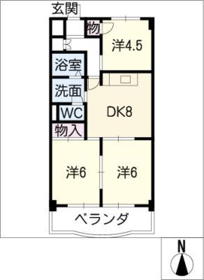 高杉ハイツ丹羽(3DK/4階)の間取り写真
