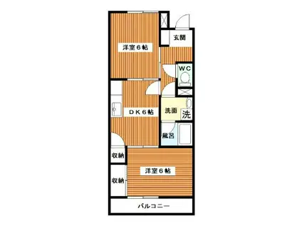 エルレーヴB棟(2DK/2階)の間取り写真