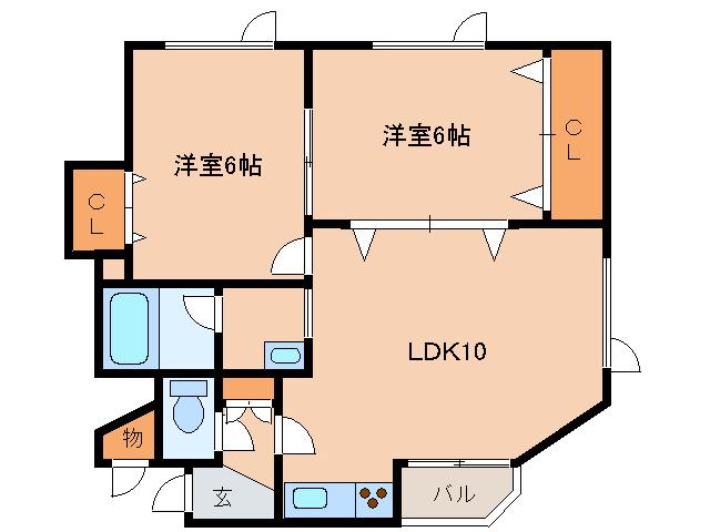 ソニック富岡(2LDK/1階)の間取り写真