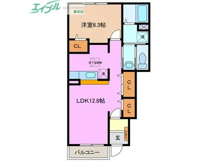 ヴェリテ・ボーII(1LDK/1階)の間取り写真