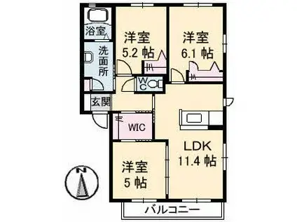 ロイヤルフェルティF(3LDK/1階)の間取り写真