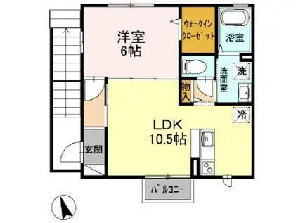 ウイスタリア湘南(1LDK/2階)の間取り写真