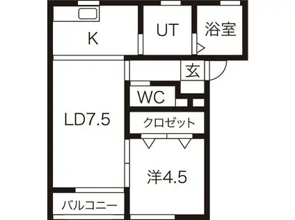 リジエールF棟(1LDK/2階)の間取り写真