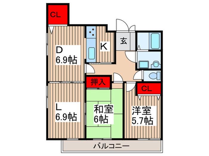 リーフビルド(2LDK/2階)の間取り写真