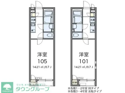 クレイノセルクルII(1K/2階)の間取り写真