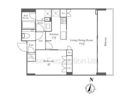 THE YOKOHAMA FRONT TOWER(1SLDK/32階)の間取り写真