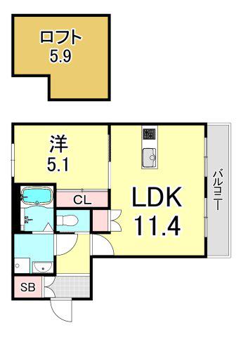 MICA ELENO苦楽園(1LDK/1階)の間取り写真