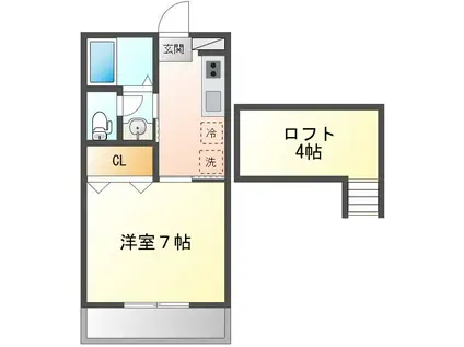 ヴィラ・リヴィエール(1K/2階)の間取り写真