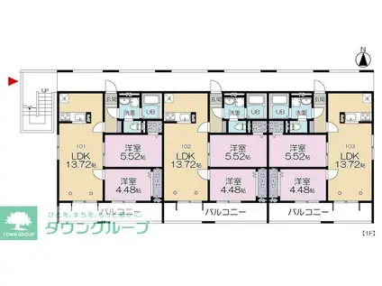 GRAND REVE G棟(2LDK/1階)の間取り写真