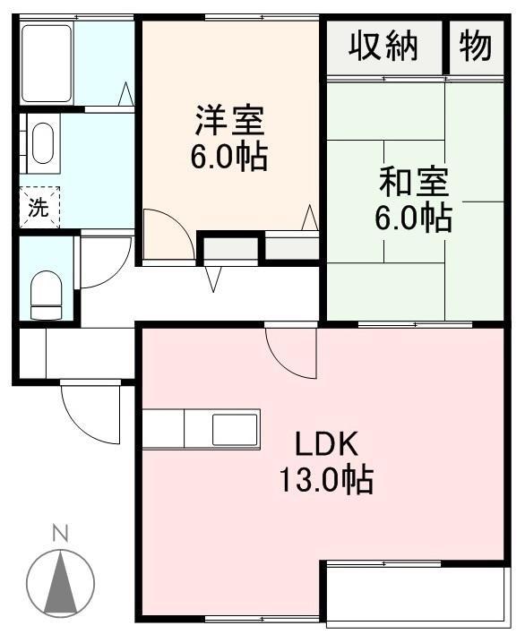 ディアス高松C棟D棟(2LDK/1階)の間取り写真