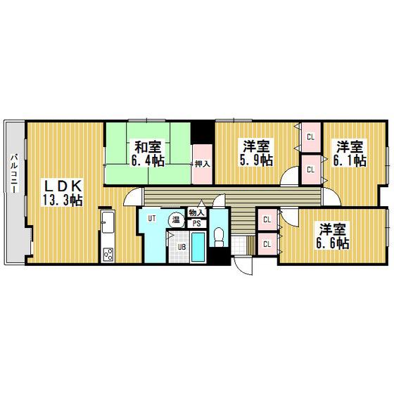 ハイライフ室蘭(4LDK/4階)の間取り写真