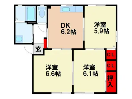 リベルテ筑紫野(3DK/1階)の間取り写真