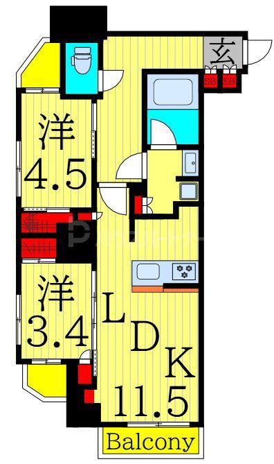 コンフォリア中葛西(2LDK/2階)の間取り写真