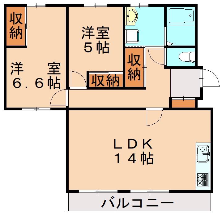 コーポなかむら(2LDK/4階)の間取り写真