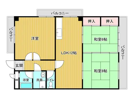グランドハイツ修多羅(3LDK/2階)の間取り写真