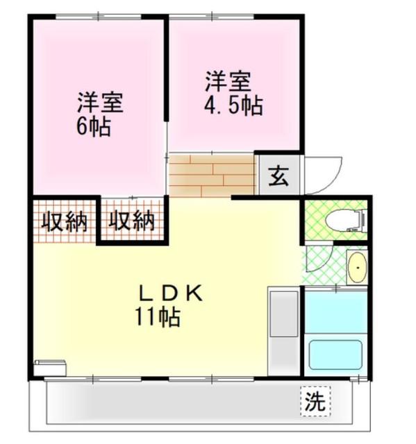 エクスト宮前I(2LDK/2階)の間取り写真
