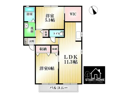 シャーメゾン ボン・コリーヌ B棟(2LDK/1階)の間取り写真