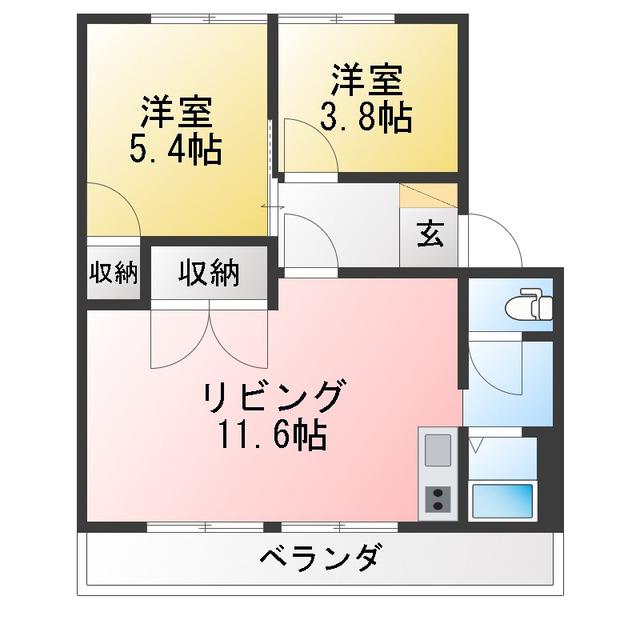 ヴェルディSEGI A棟(2LDK/1階)の間取り写真